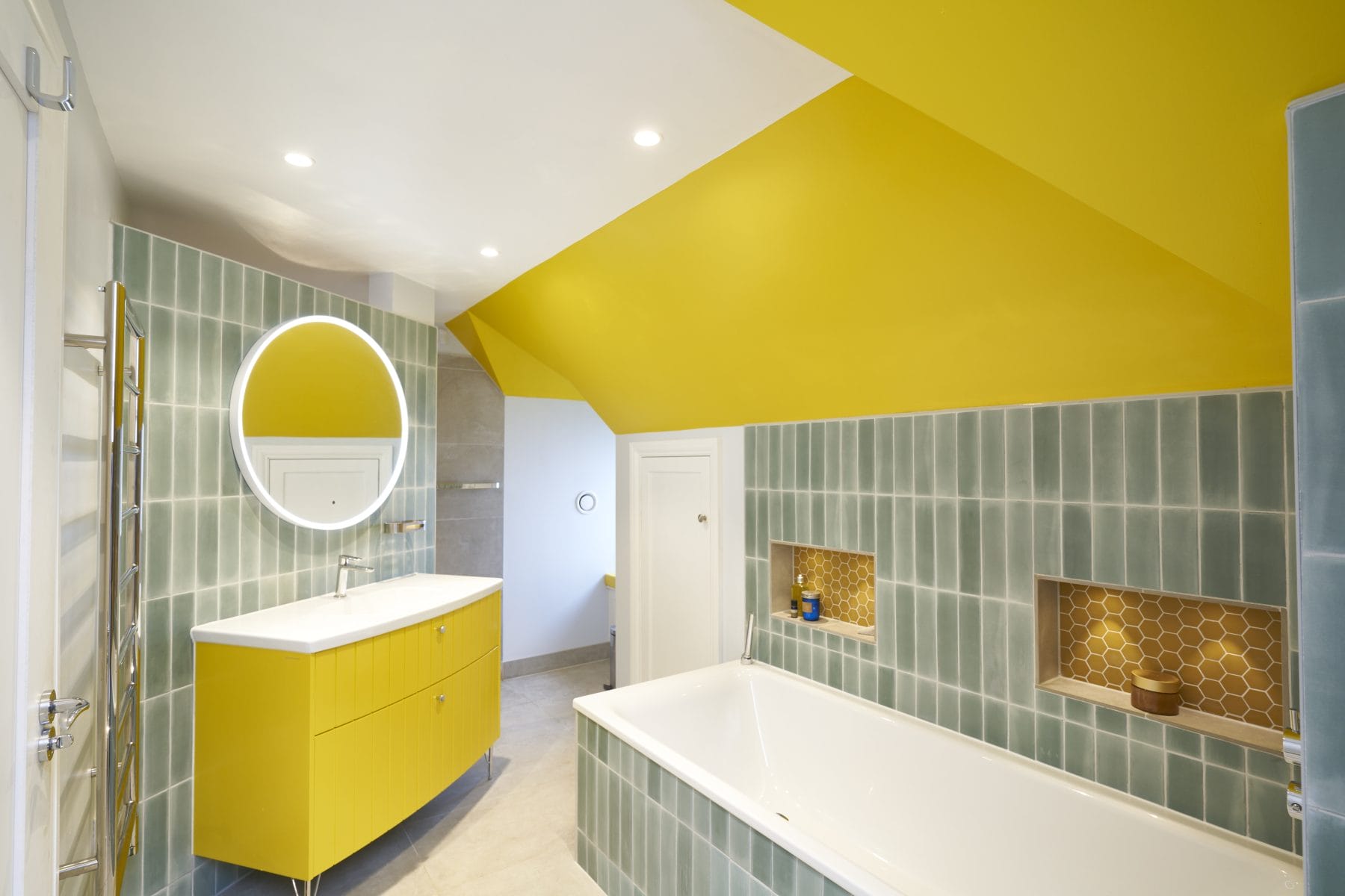 yellow and green bathroom
