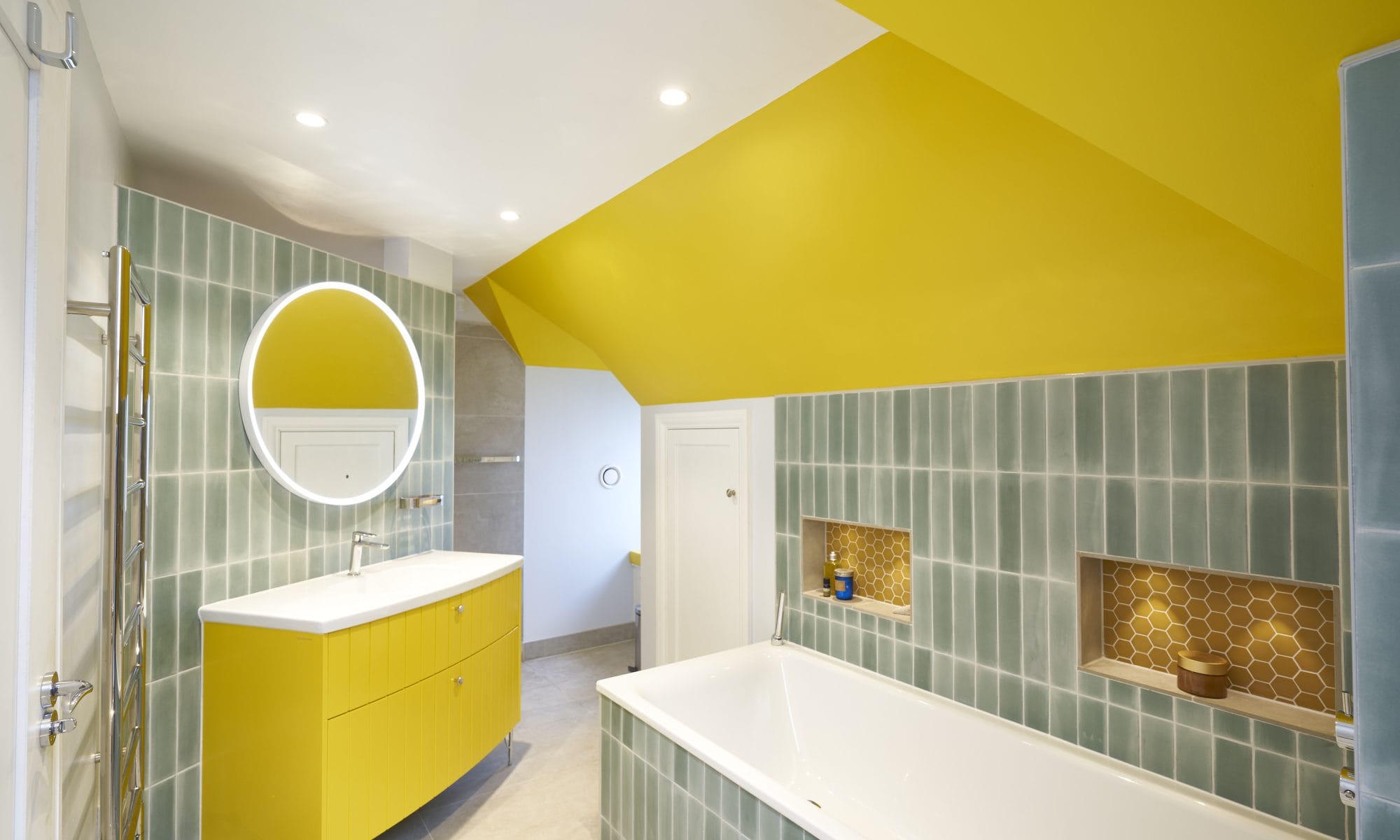 yellow and green bathroom