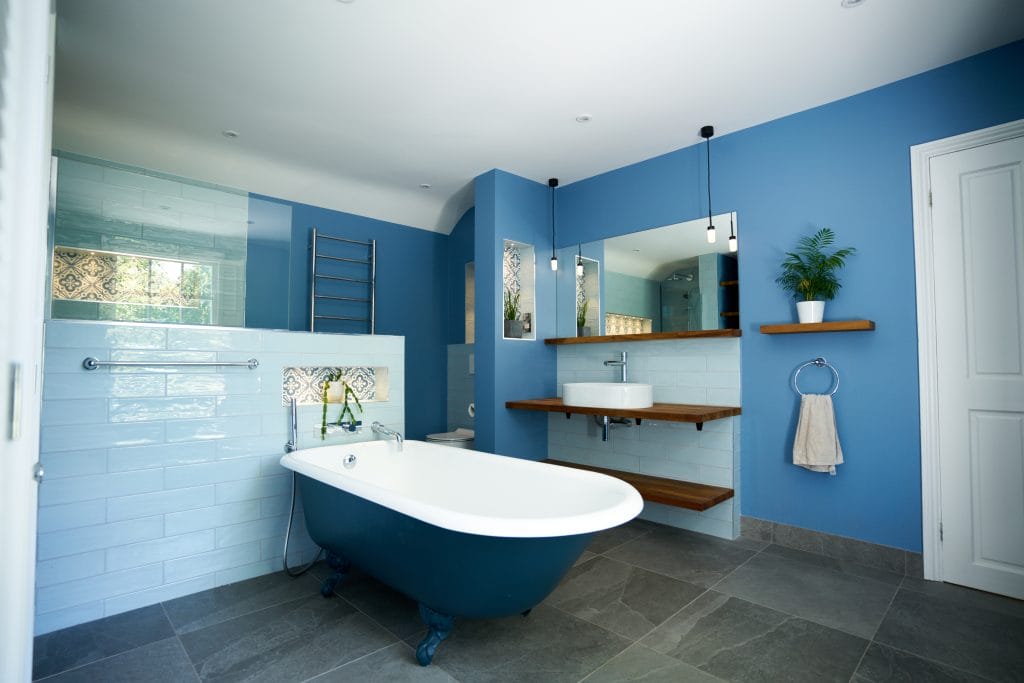 blue painted bath