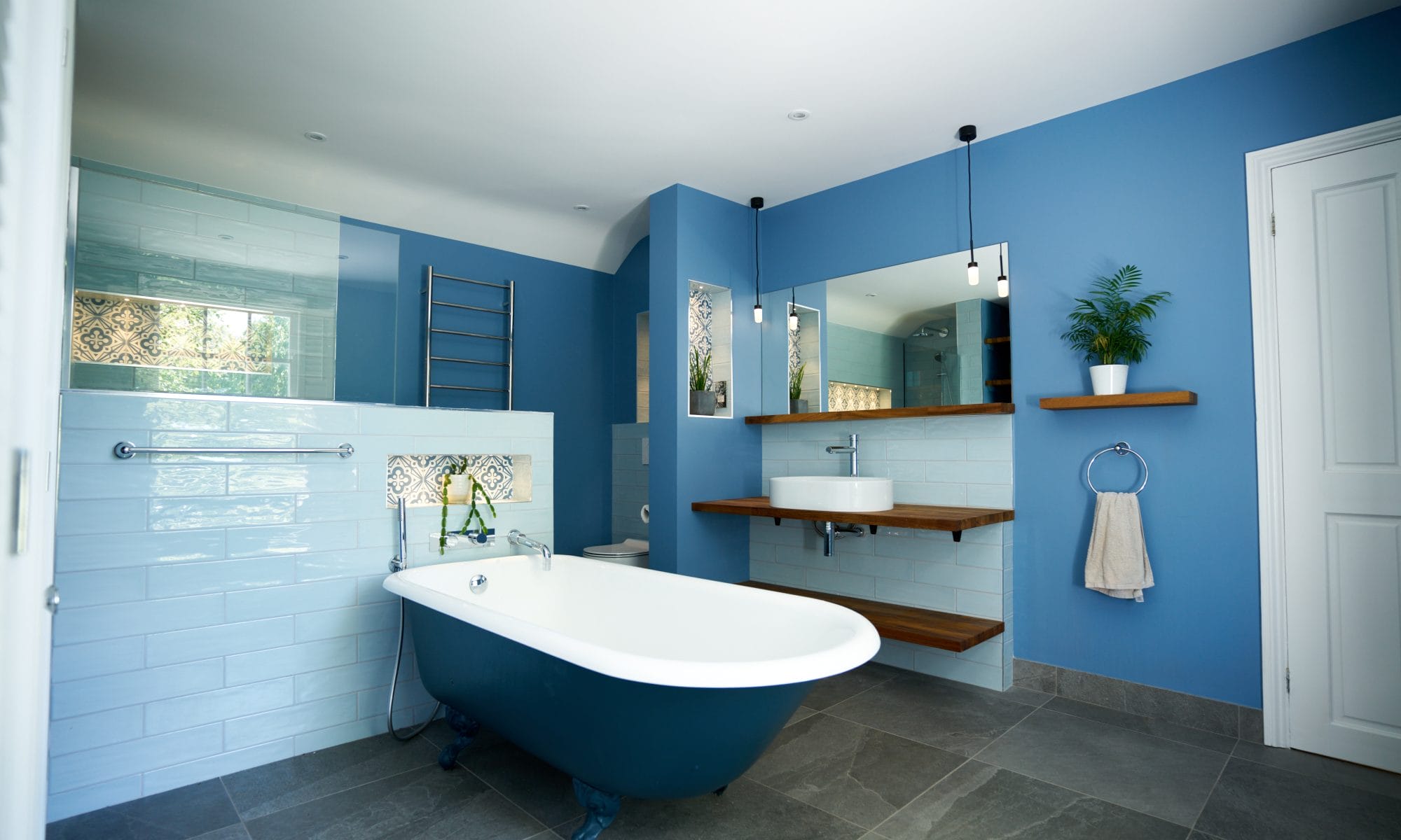 blue painted bath