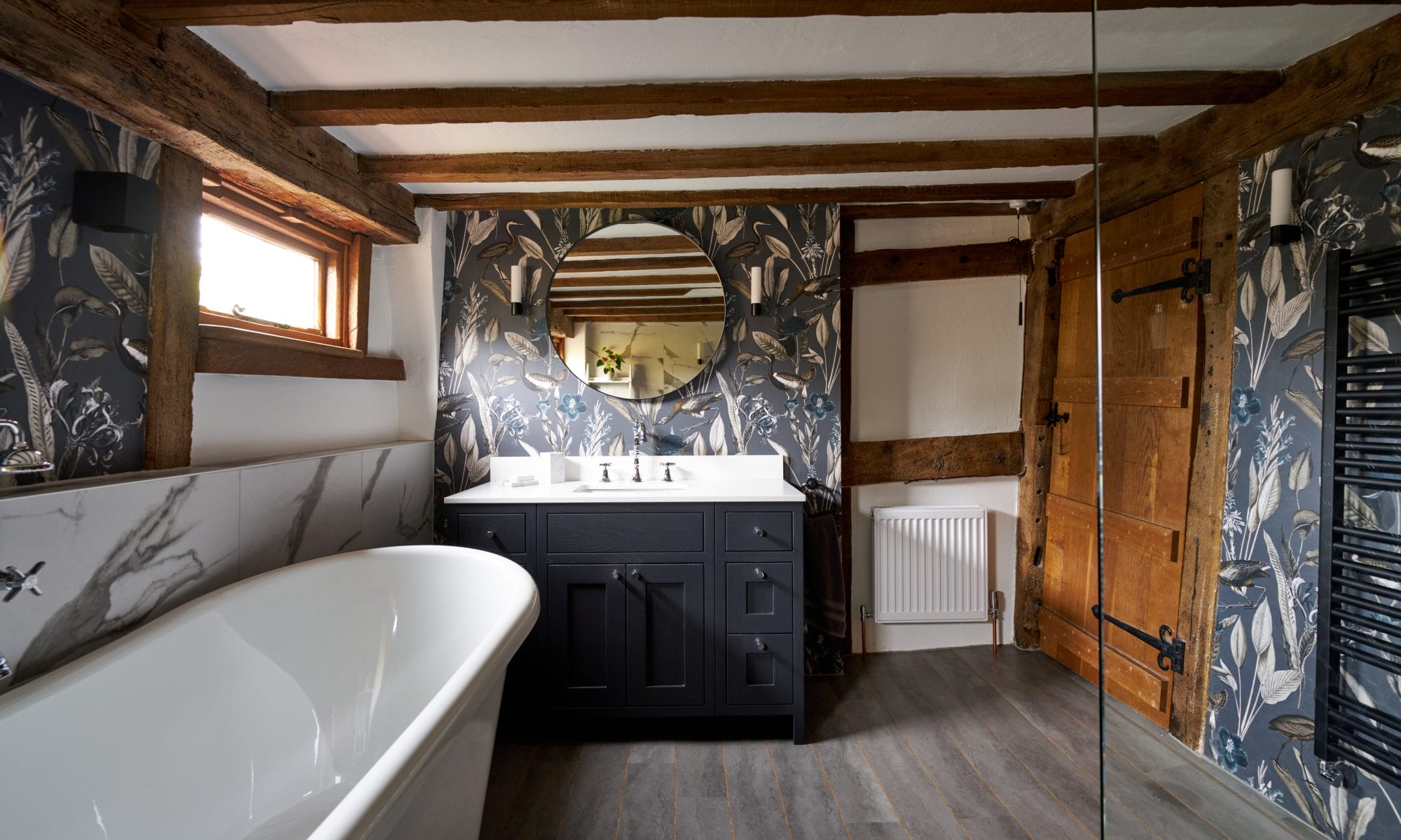 Bespoke Painted Shaker Bathroom Vanity with Black Mirror above