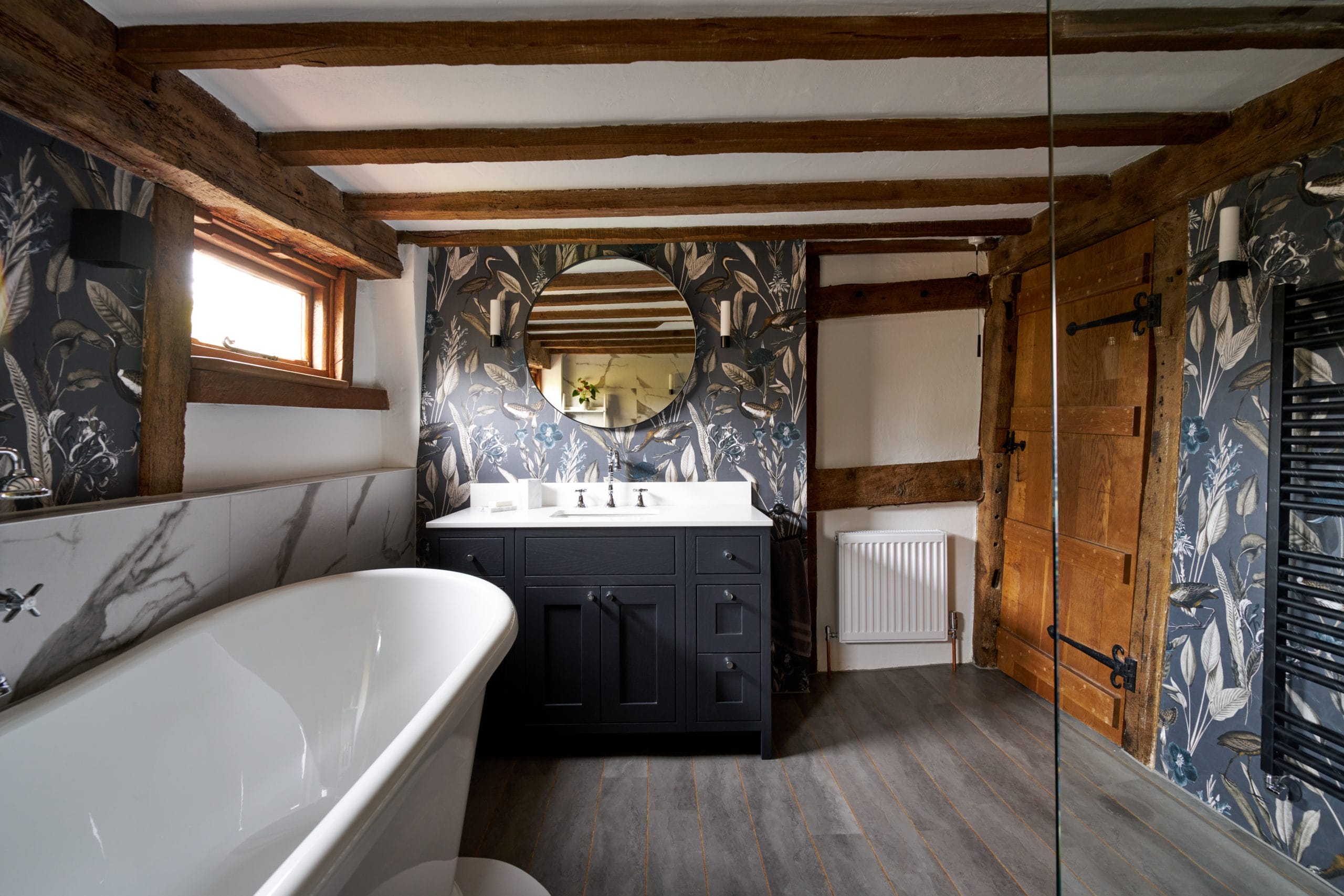 Bespoke Painted Shaker Bathroom Vanity with Black Mirror above