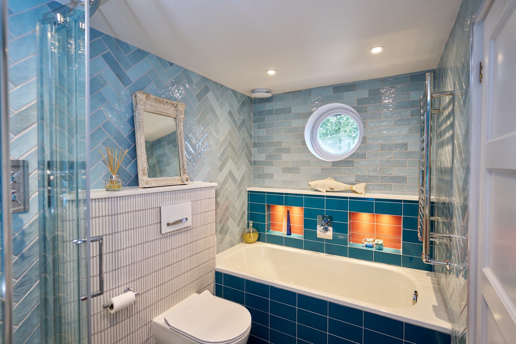 Bathroom Design in Handcross with Blue and Red Tiles